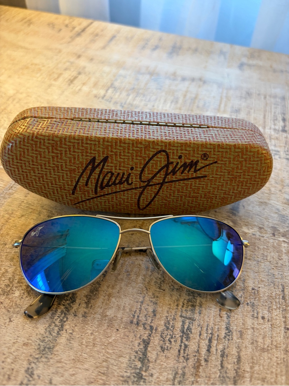 Maui Jim Baby Beach Aviator Polarized Sunglasses with Blue Lenses/Silver Frame